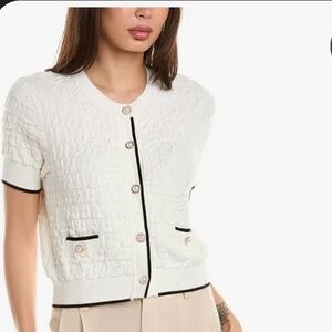 Ellen Tracy Knit Cardigan Sweater Short Sleeve Cream XL